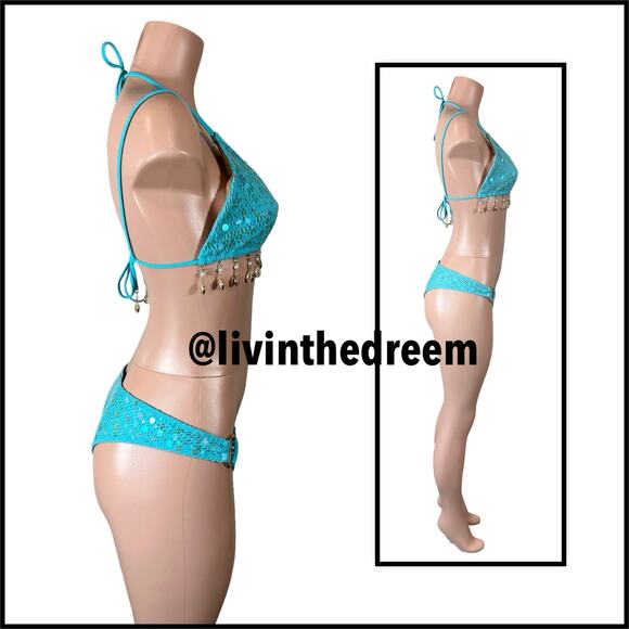 Beach Bunny Winslow Tri Top DD Deana Skimpy Bottom  M- Aqua $366 - Picture 9 of 13
